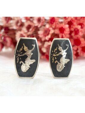 Siam Sterling Silver Black Mekkalah Goddess of Lightening 925 Stud Earrings